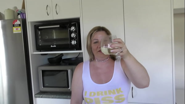 Kiwi pisswhore drinks a_full glass of her own piss