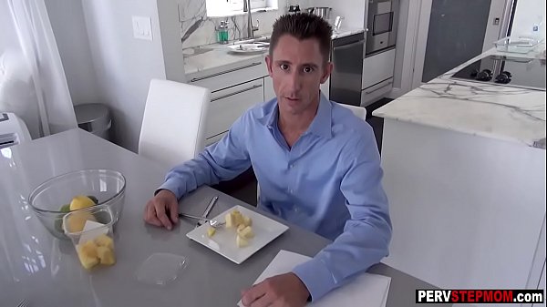 Blonde MILF stepmom_sucks a stepsons dick in frontof a stepdad