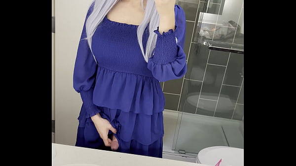 HOTTEST Crossdresser Stroking Cock in Bathroom