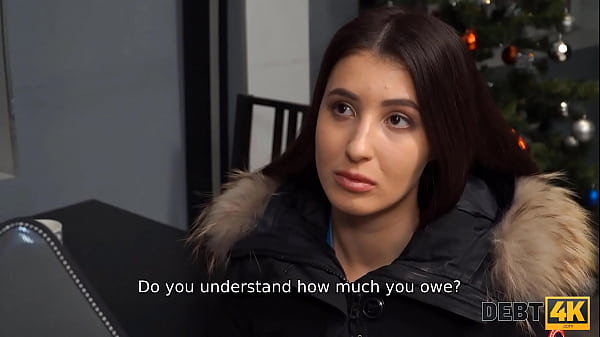 DEBT4k. Bank employee drills dazzling brunette in her own apartment 