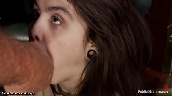 Tied brunette spinner Tegan Tate is hard flogged by Ramon Nomar and dom Princess Donna Dolore then gets giant cock up her ass in public place 