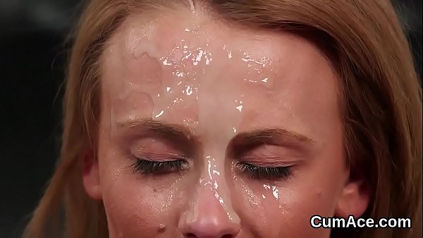 Flirty stunner gets_jizz shot on her face sucking all thelove juice