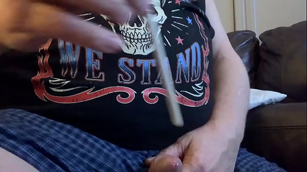 Masturbating with cock and brush