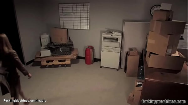 Blonde fucks_machine_in storage room