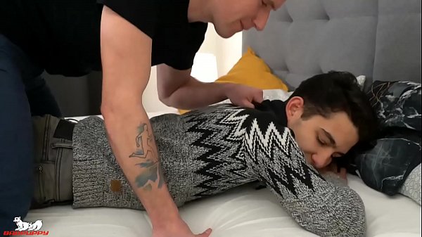 Nick's uncut cock springs straight up & Darren swallows it 