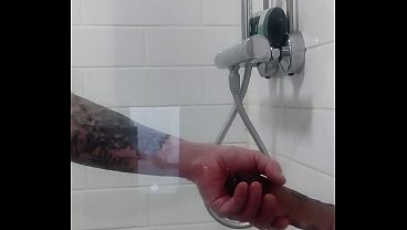 T-girl showering with dildo