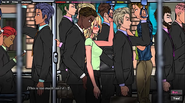 A horny stranger on a bus asked for help with his erection hentai game