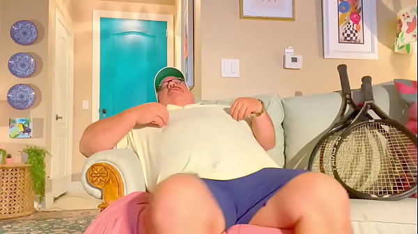 Fat coach shows asshole and has big cum 