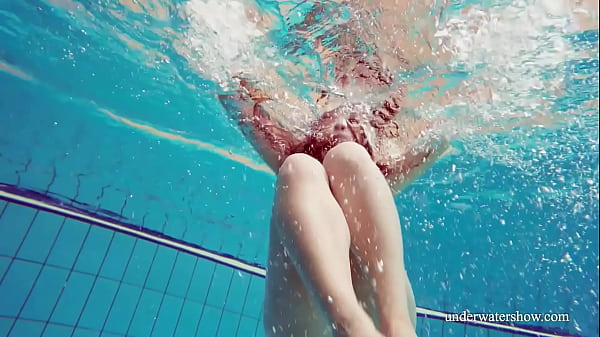 Cute hairy pussy teenie in the swimming pool