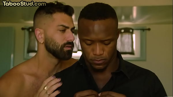 IR tattooed hunk cocksucked and jizzed by black muscled BF