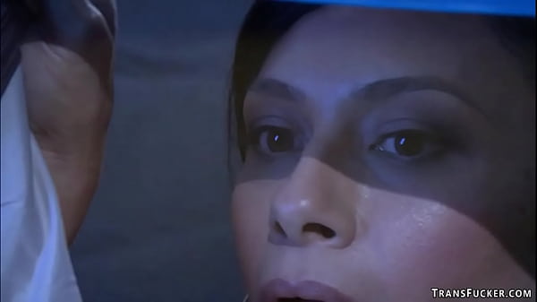 Big cock TS fucks MILF in a tent