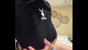 Stepmom with big tits wears short shorts