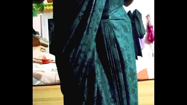 Indian Gay Bottom Crossdresser Gaurisissy pressing and playing with her big boobs in Black Saree hard xxx sex 