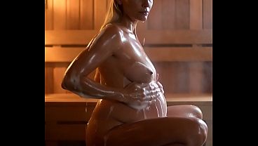 Wet mature pregnant women in a sauna ai generated