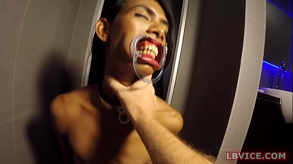 Asian transsexual whore Cat gives BJ after getting face pissed 