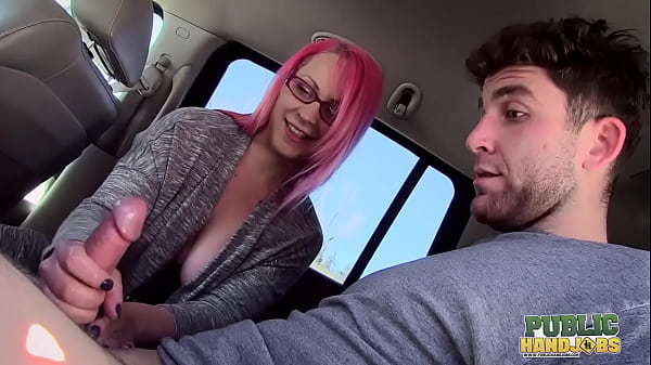 PublicHandjobs - Vickie Valencort whips out her big natural tits with pierced nipples for handjob in the car 