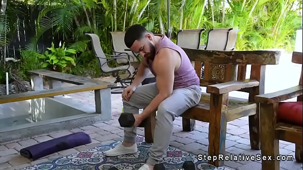 After workout stepson fucks stepmom by the pool