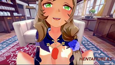 Genshin Impact Hentai - Lisa Having sex with a blonde boy and he cums in her mouth tits and pussy 2/3