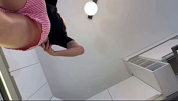 Sexy hot blonde girl in pajama in the kitchen wants to flash her pussy no panties under her pyjama