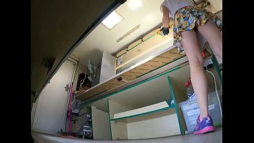 Play MP4 - I told my sexy hostess to clear the food truck after work but this dumb bitch has no idea about the hidden camera - voyeur pov