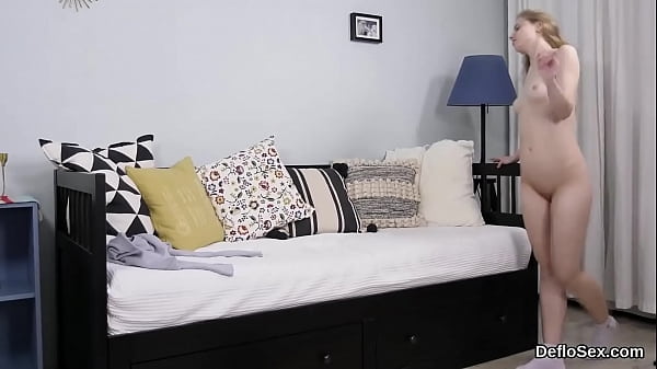 Cute semi-naked stunner fondles her spread hymen in closeup 