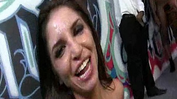 Brunette Gets Bukkake Bath From Black Men 