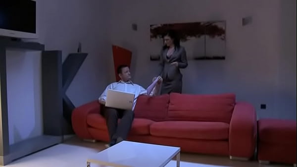 Pretty brunette rihanna has sex on the couch with her man ian