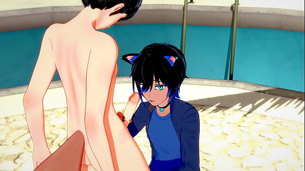 Yaoi - Catboy x Foxboy Handjob and Blowjob 