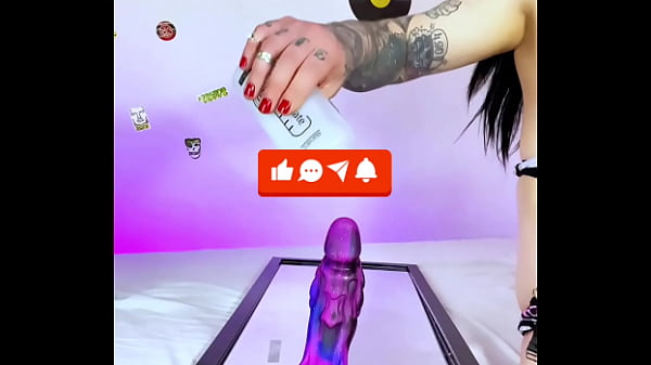 trans girl Emma Ink in her short dress riding a huge dildo and cumming 