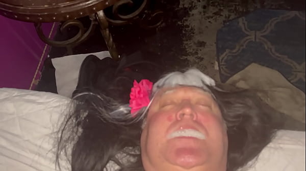 Crossdresser blowing cum bubbles 