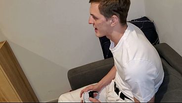 Stupid cuckold play videogames while whife fucks two friends 