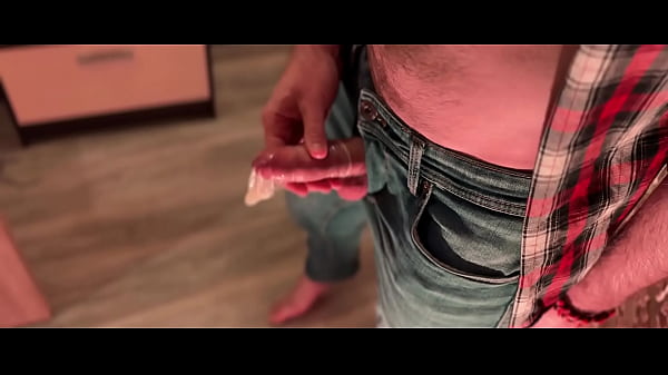 Furry Cowboy In Jeans And Shirt Take Pleasure Himself Jerks Off And Of Cums With Moan In Condom thumbnail