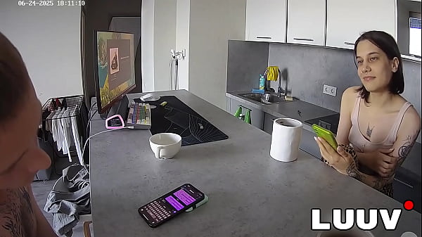 LUUVReal couple Kareflore and Abbadon engage in a casual real conversation_in the kitchen for theirrealityshow