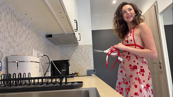 Sexy and horny long legs skinny slut gets bored in her transparent seethrough dress