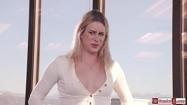 Employee gets a hard on thinking of trans boss Nikki Vicious and jerks off to her.The small tits tgirl facefucks him.He rims the ts and barebacks her 