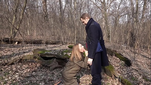 In The Forest, A Girl Got On Her Knees And Sucked A Cock thumbnail