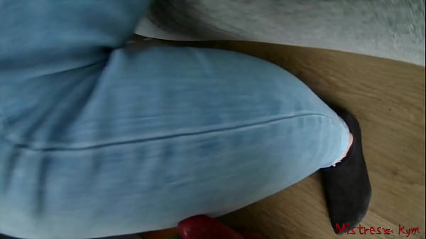 Domme has her sub worshipping her black socks pov