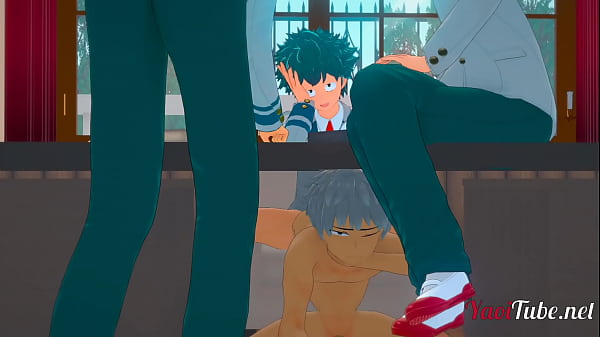 Play MP4 - Boku No Hero Yaoi 3D - Deku fucks Bakugou under the table while talking to Todoroki and Kaminari - Bareback Anal Creampie