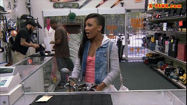 Curvy ebony_pounded_at the pawnshop_for the_golf clubs