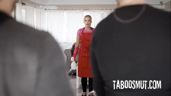 Blonde maid fucked by two burglars 