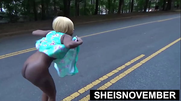 I give a taboo outside blowjob on my knees in the dirty road outdoor skinny hot ebony whore sheisnovember suck dick after shaved pussy flash with panties down to my thighs and brown booty winking in a dress by msnovember