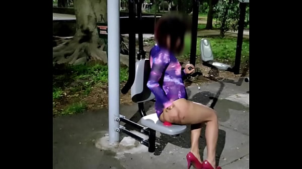 Sissy anally exercising in the public park 