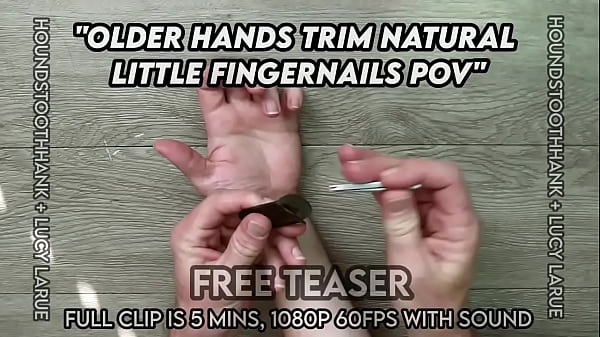 Older hands trim natural little fingernails pov 