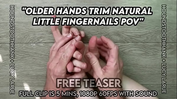 Older hands trim natural little fingernails pov 