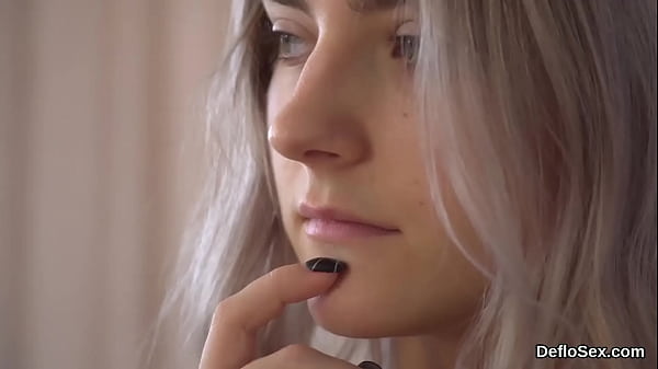 Lovesome semi-nude looker fondles her stretched hymen in close-up 