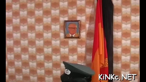 Dominatrix takes bondman for walk 