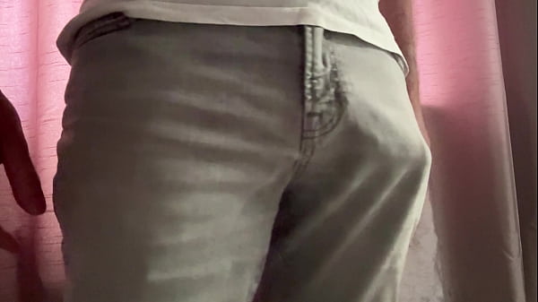 Big white cock explodes from grey jeans - it's a big English cock 