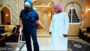 Muslim Hijab Indonesian Housemaid asked to suck boss Dick and swallows cum 