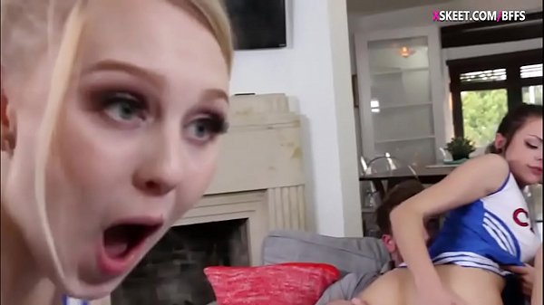 Pretty teen cheerleaders horny group sex with the coach after having a try out at_home privately