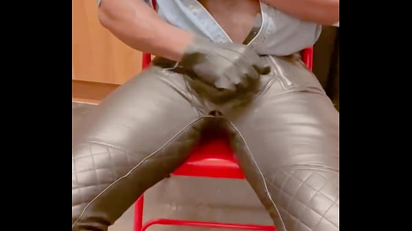 Leather Jeans Wank and Open Shirt Gay Porn edging Session 